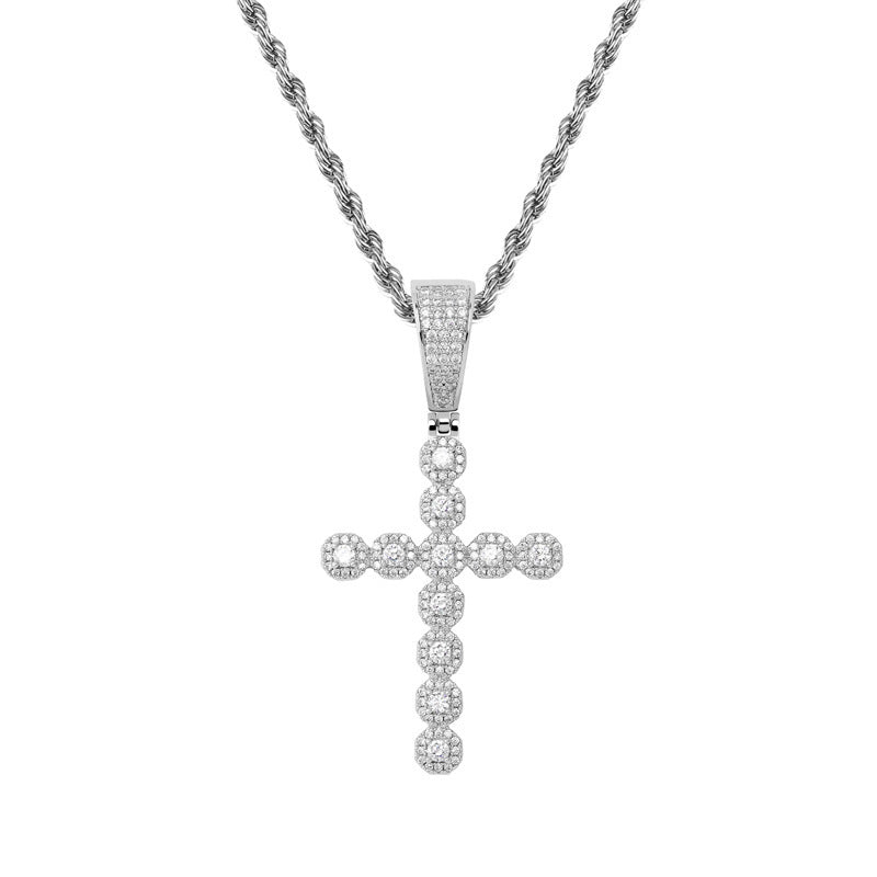 Retro Jesus Christ cross pendant, decorated with zircons, for men and women.