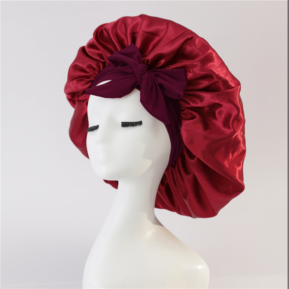Bonnet en soie pour dormir, bonnet en satin, bonnet de nuit, écharpe pour cheveux bouclés avec lien à nouer