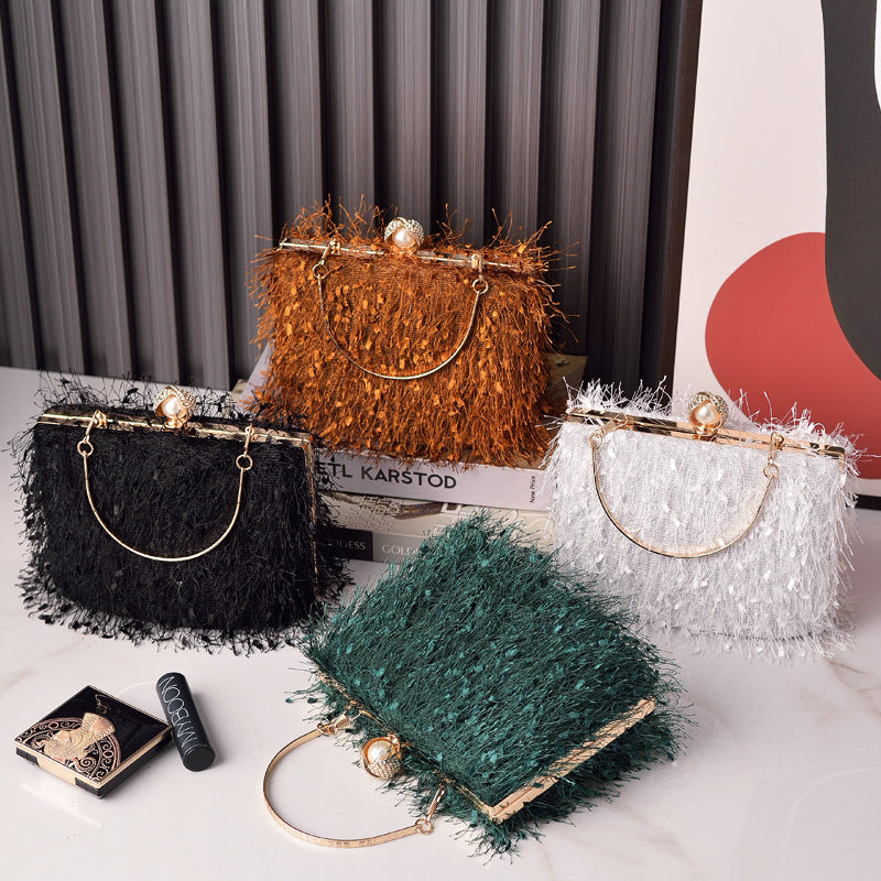 Sacs à main à pompon pour femmes, sac de soirée, sac de soirée, sac carré de luxe, sac à bandoulière pour dames - LUXARAH
