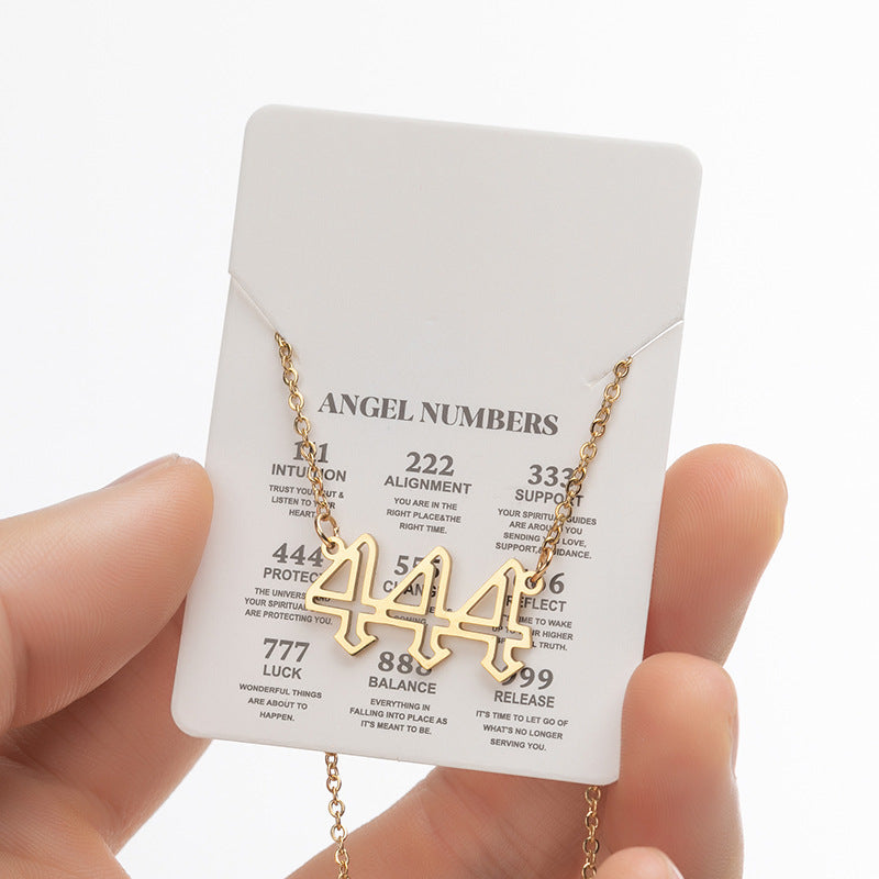 Collier pendentif numérique porte-bonheur pour femme, style ange, tendance, en acier inoxydable 000-999, style vintage