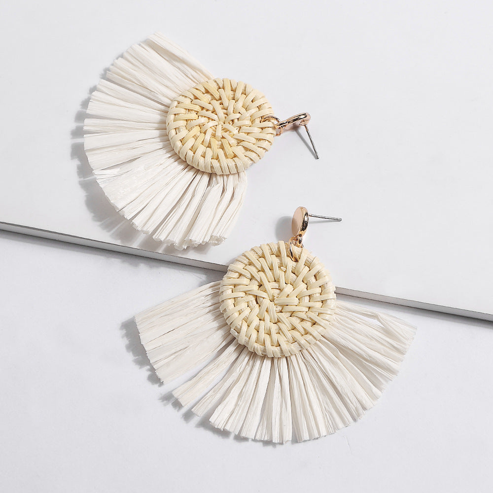 Boucles d'oreilles à pompons en rotin - LUXARAH