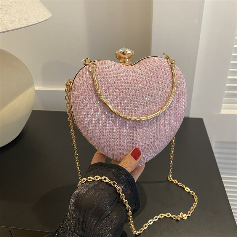 Pochette de soirée pour femme, sac à main brillant en forme de cœur, pochette en métal, sac à bandoulière avec chaîne tendance, sac à main de luxe pour femme, tenue de Saint-Valentin - LUXARAH