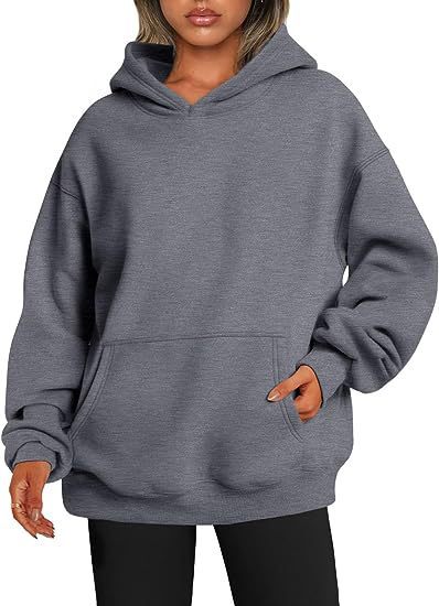 Sweats à capuche pour femmes avec poches, sweat-shirt tendance uni, pull à capuche surdimensionné, vêtements pour femmes