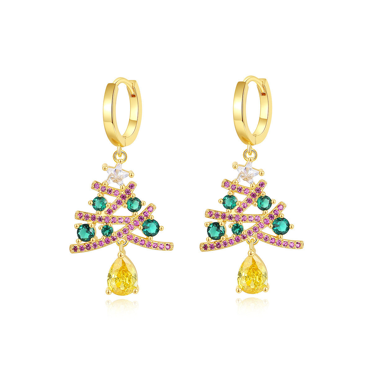 Boucles d'oreilles sapin de Noël avec strass colorés, tendance et brillantes, cadeau idéal pour femme