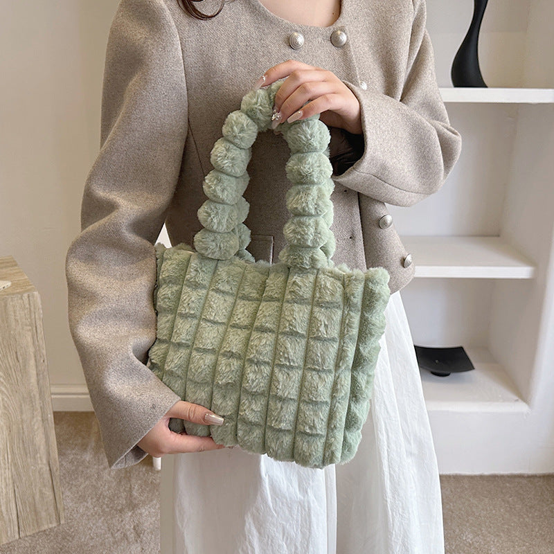 Sacs à main à carreaux, mode hiver, grande capacité, sac de shopping en peluche, style coréen, sacs fourre-tout de luxe personnalisés pour femmes - LUXARAH