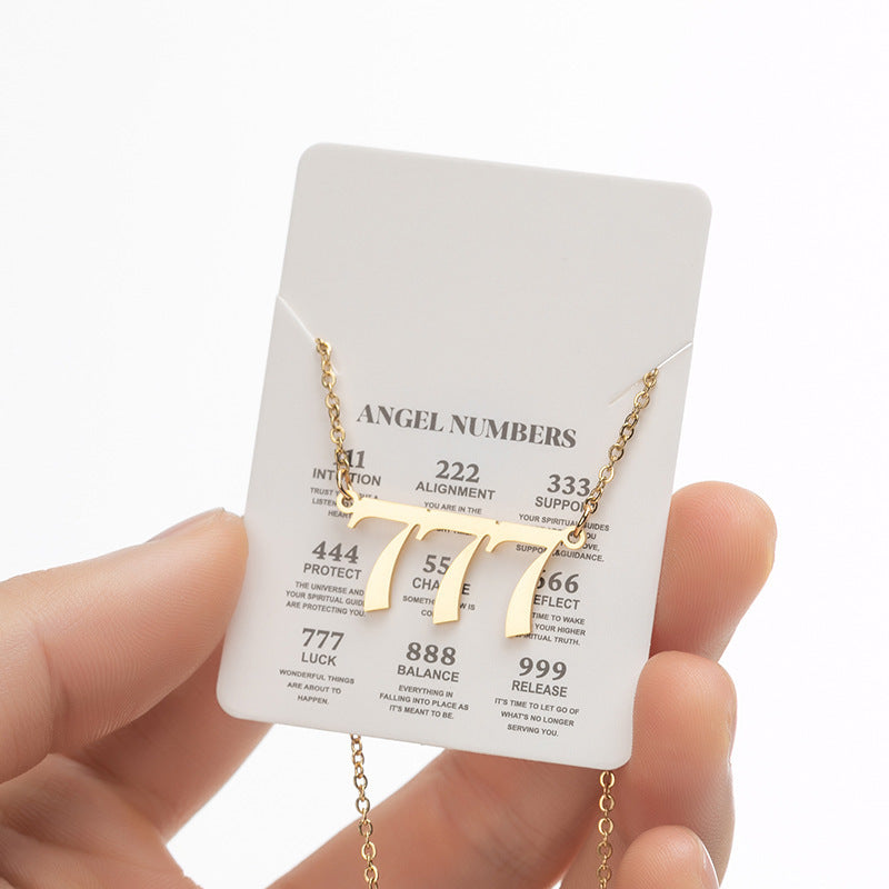 Collier pendentif numérique porte-bonheur pour femme, style ange, tendance, en acier inoxydable 000-999, style vintage