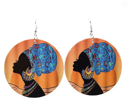Pendientes de madera, Pendientes estampados, Africanos
