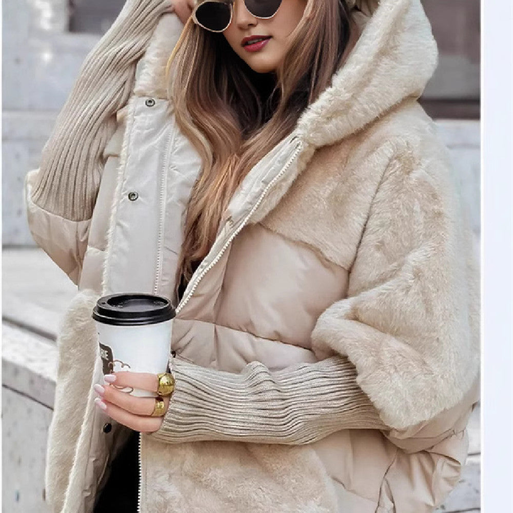 Manteau ample en coton pour femme, manteau d'hiver en fausse fourrure, veste à capuche à manches longues, confortable et chic