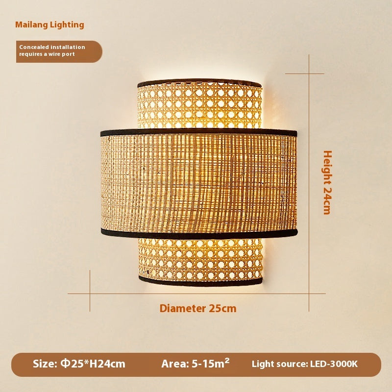 Lampe de chevet murale rétro en rotin pour chambre à coucher - LUXARAH