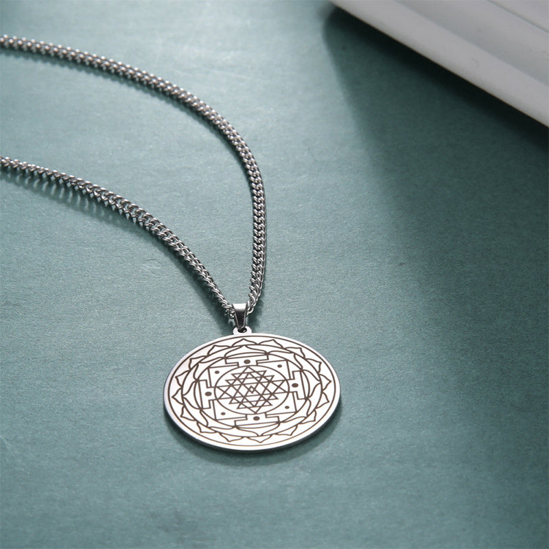 Collar con colgante de flor de mandala de acero inoxidable, collares de geometría sagrada