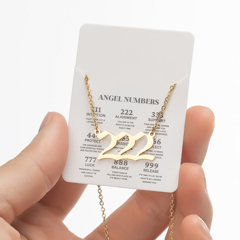 Collier pendentif numérique porte-bonheur pour femme, style ange, tendance, en acier inoxydable 000-999, style vintage
