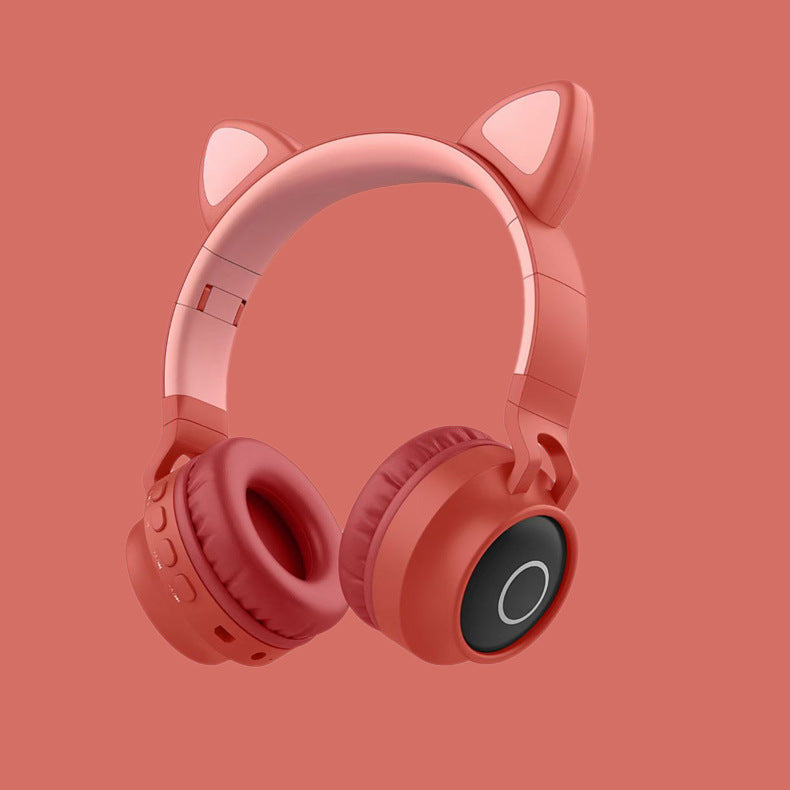 Casque audio sans fil Bluetooth 5.0 avec lumière LED et oreilles de chat, casque portable et pliable pour enfants, avec microphone, idéal comme cadeau