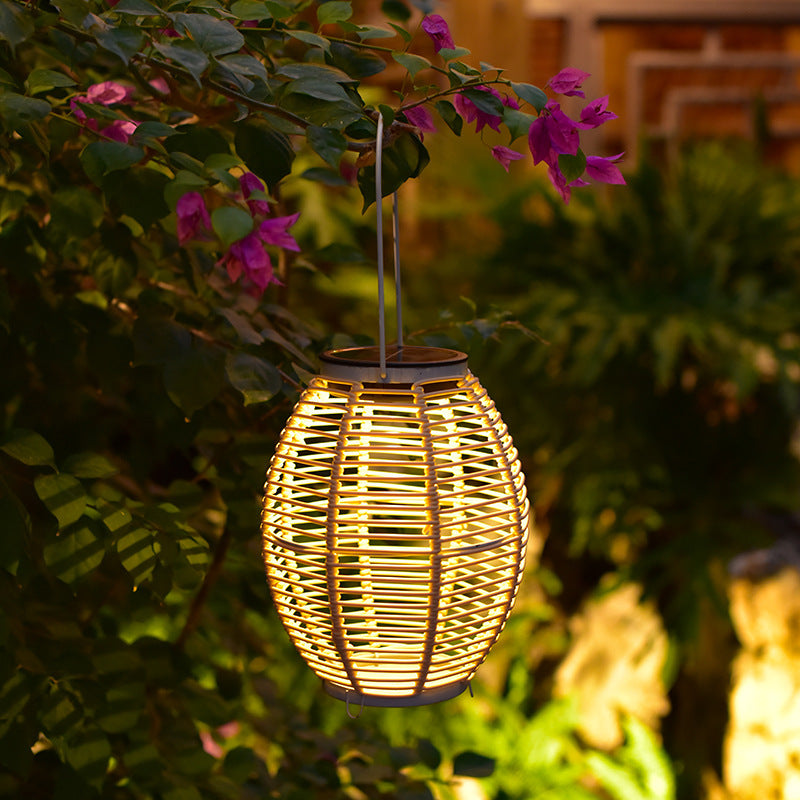 Plafonnier en rotin tressé à énergie solaire pour jardin, cour, pelouse - LUXARAH