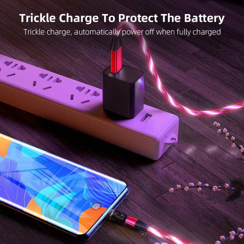 Câble magnétique lumineux rotatif 540° 3A pour recharge rapide de téléphone portable, compatible avec LED, micro USB type C, pour iPhone
