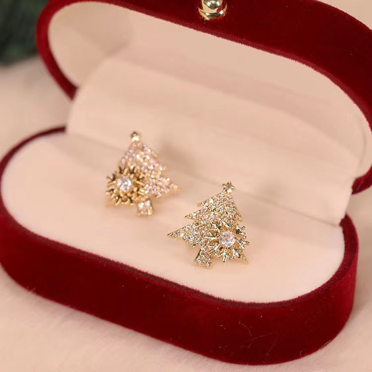 Boucles d'oreilles rotatives en forme de sapin de Noël, strass brillants, flocons de neige, bijoux d'oreilles pour le Nouvel An, le festival de Noël, cadeaux pour l'automne et l'hiver