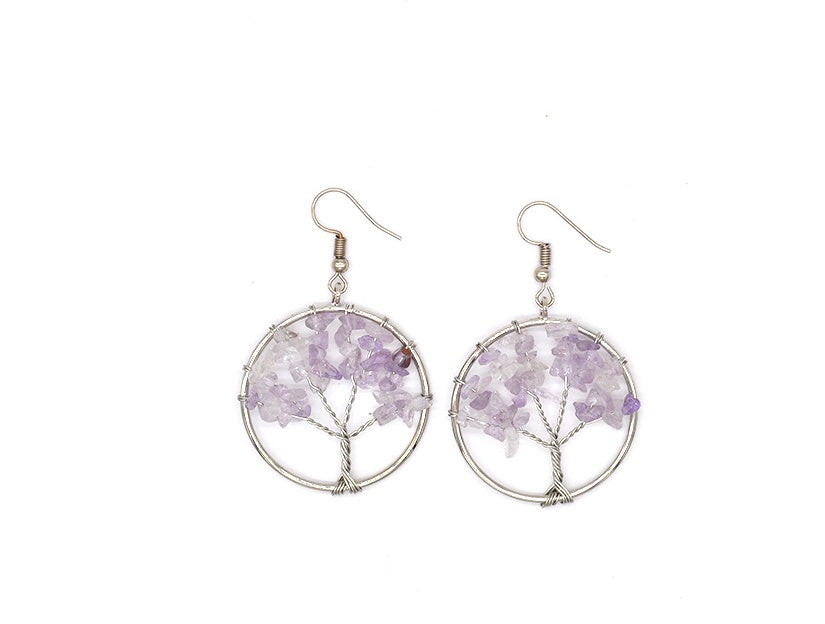 Boucles d'oreilles arbre à souhaits en cristal naturel concassé