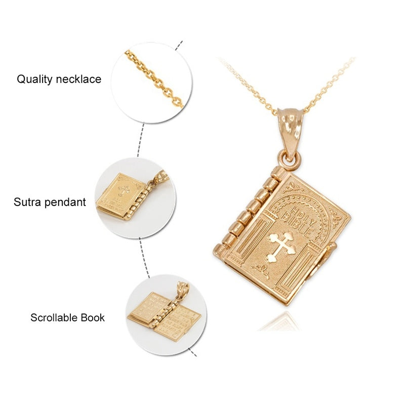 Religious necklace with Holy Bible book pendant, Christian jewelry, Judaism, Catholicism, Orthodox