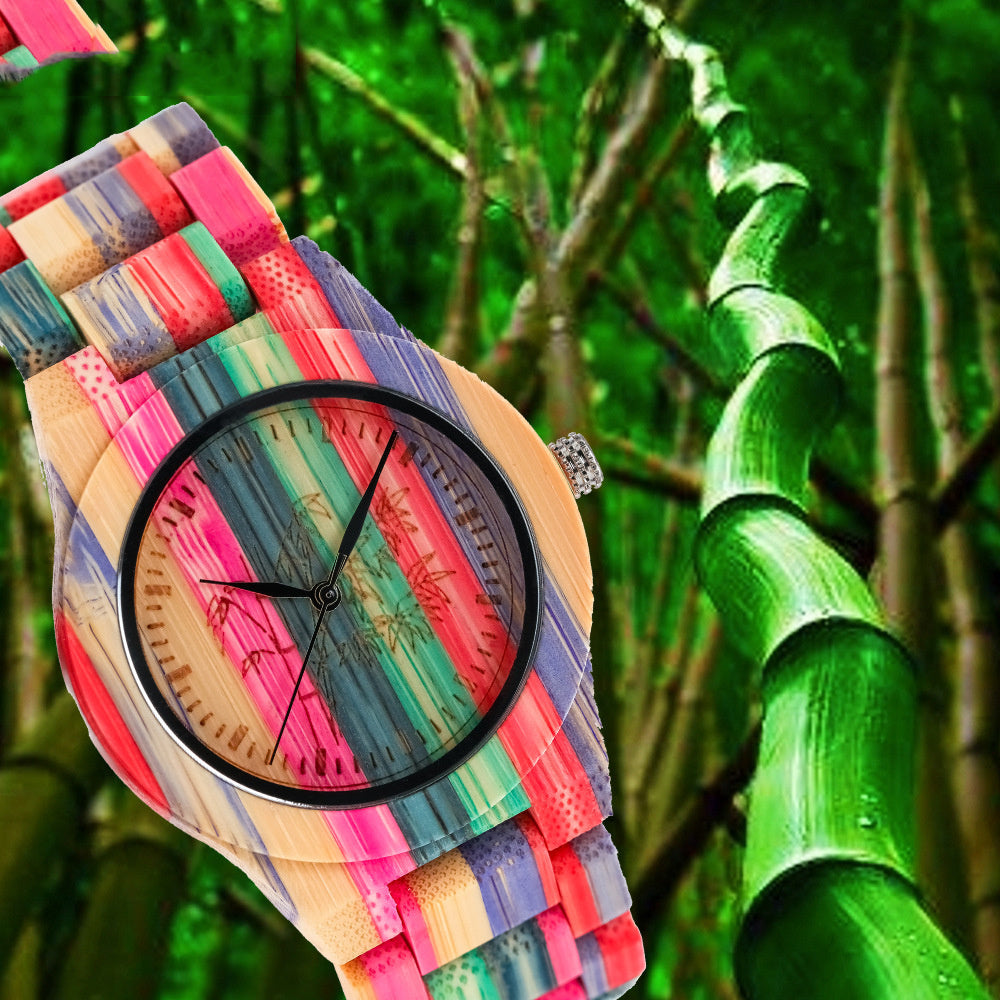 Montre à quartz couleur loisirs en bois de bambou