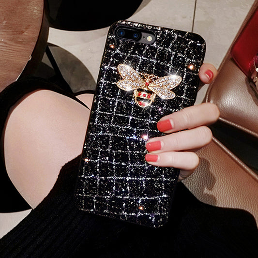 Coque de téléphone à paillettes avec abeille