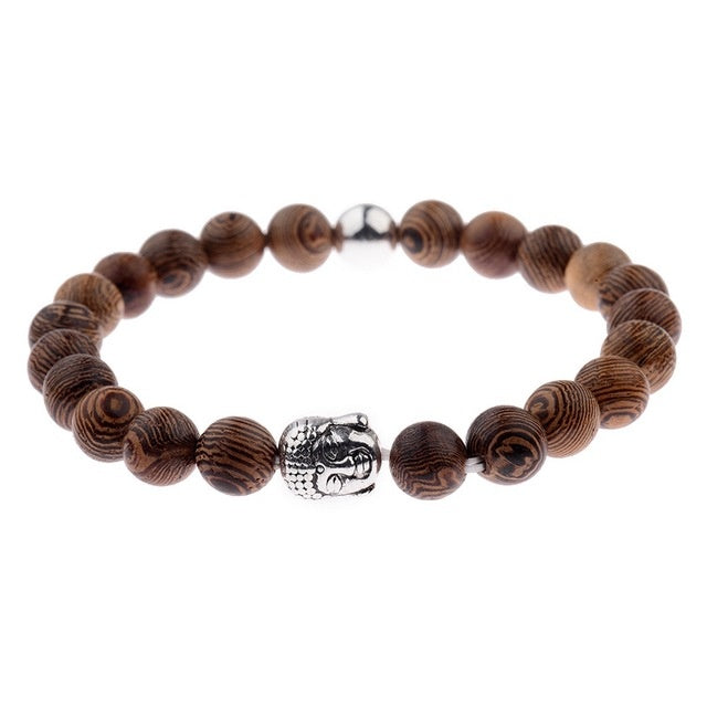 Bracelets croix en perles de bois naturel pour hommes, méditation en onyx - LUXARAH
