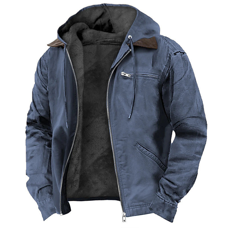 Manteau d'hiver à capuche avec poches, veste polaire chaude zippée, vêtements d'extérieur décontractés pour hommes
