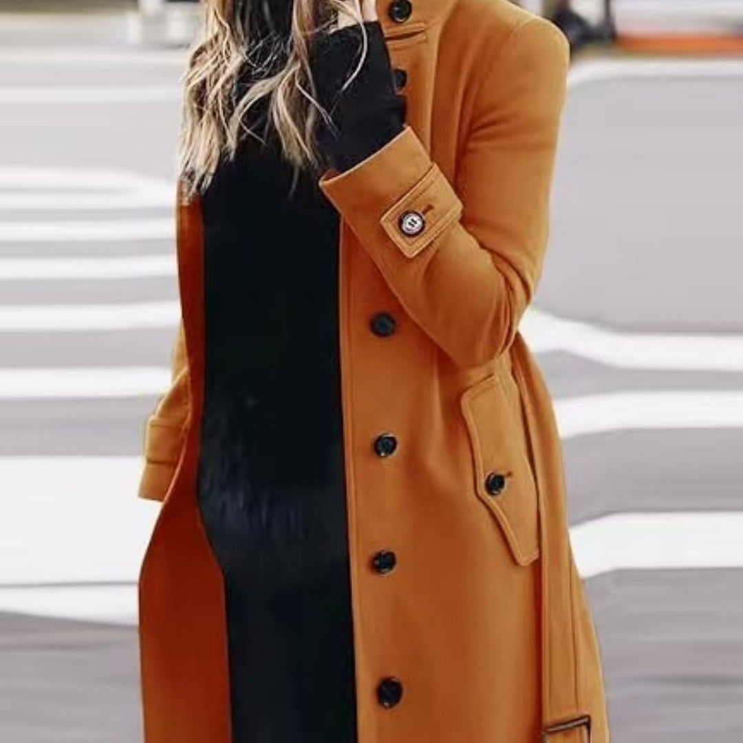 Manteau en Laine Femme - Design Élégant, Coupe Slim, Manches Longues, Col Montant