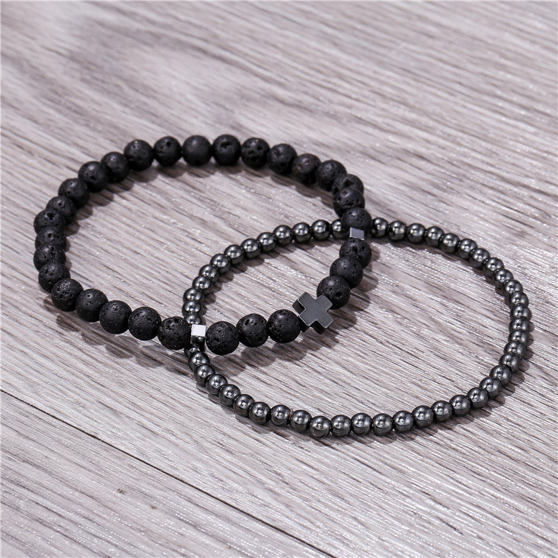 Lot de 2 bracelets combinés en hématite pour homme - LUXARAH
