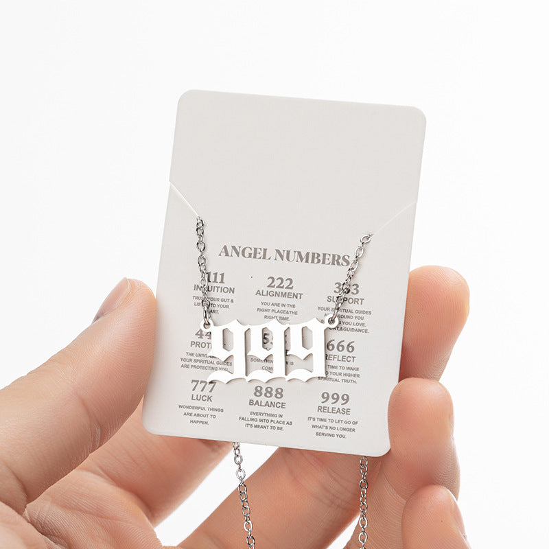 Collier pendentif numérique porte-bonheur pour femme, style ange, tendance, en acier inoxydable 000-999, style vintage