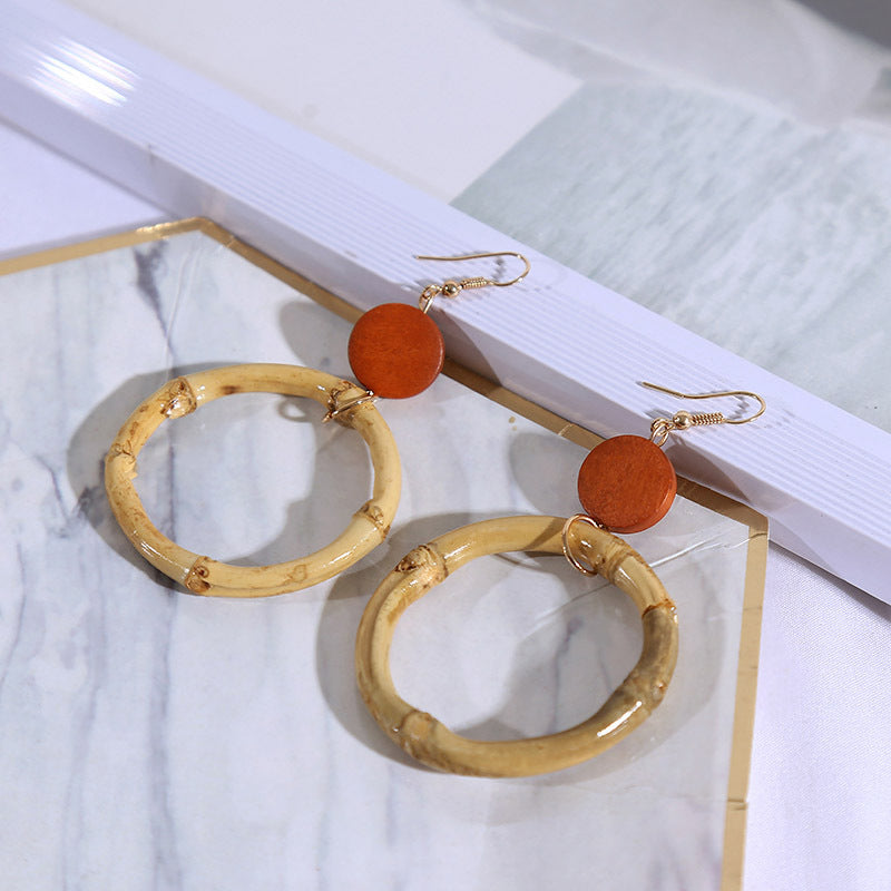 Boucles d'oreilles géométriques rondes en rotin faites à la main pour femmes - LUXARAH