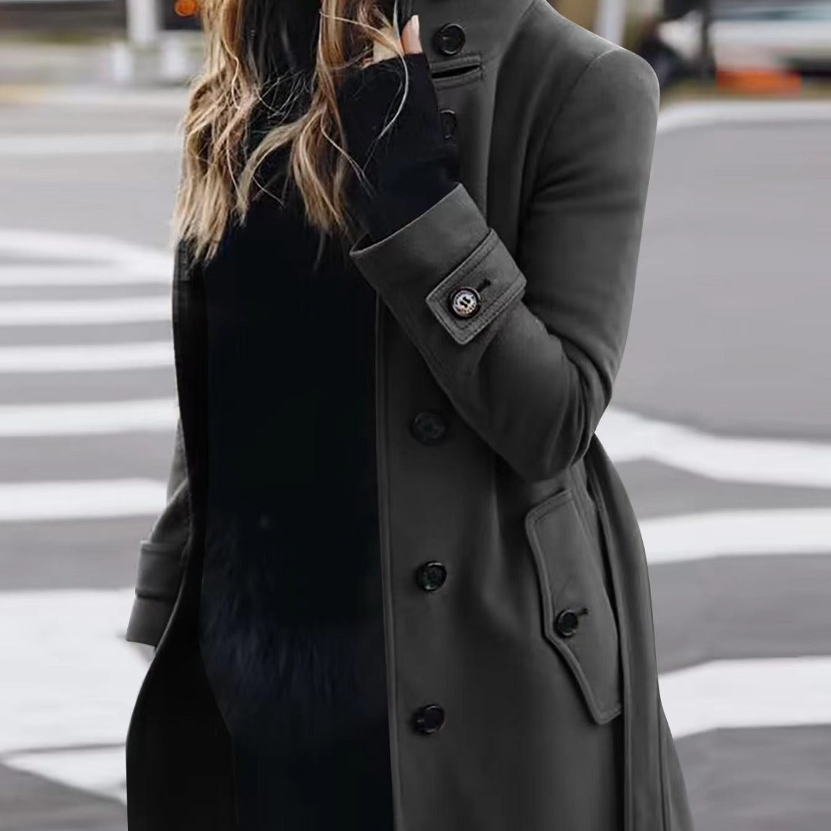Manteau en Laine Femme - Design Élégant, Coupe Slim, Manches Longues, Col Montant