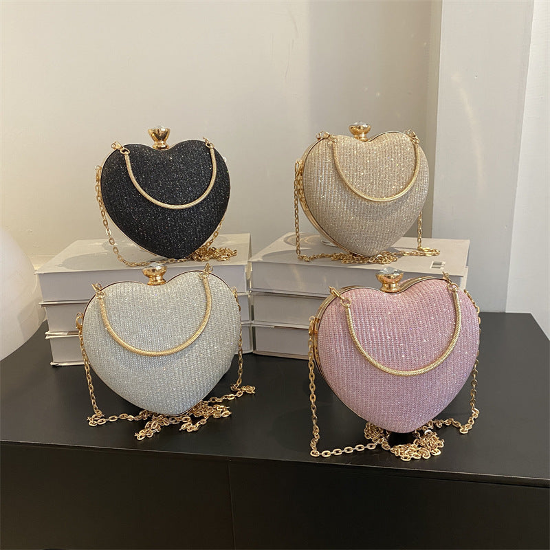 Pochette de soirée pour femme, sac à main brillant en forme de cœur, pochette en métal, sac à bandoulière avec chaîne tendance, sac à main de luxe pour femme, tenue de Saint-Valentin - LUXARAH