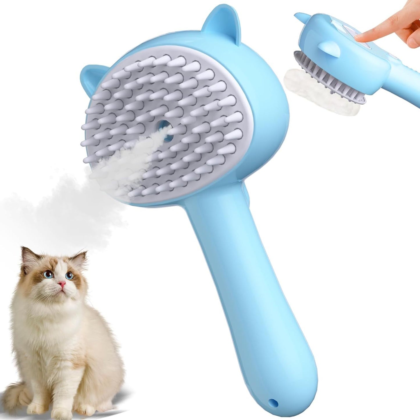 Brosse à vapeur pour chat 4 en 1 avec poignée, brosse brumisateur en caoutchouc pour animaux de compagnie avec bouton de déverrouillage, peigne pour chien avec nettoyant pour chatons d'intérieur et petits animaux - LUXARAH