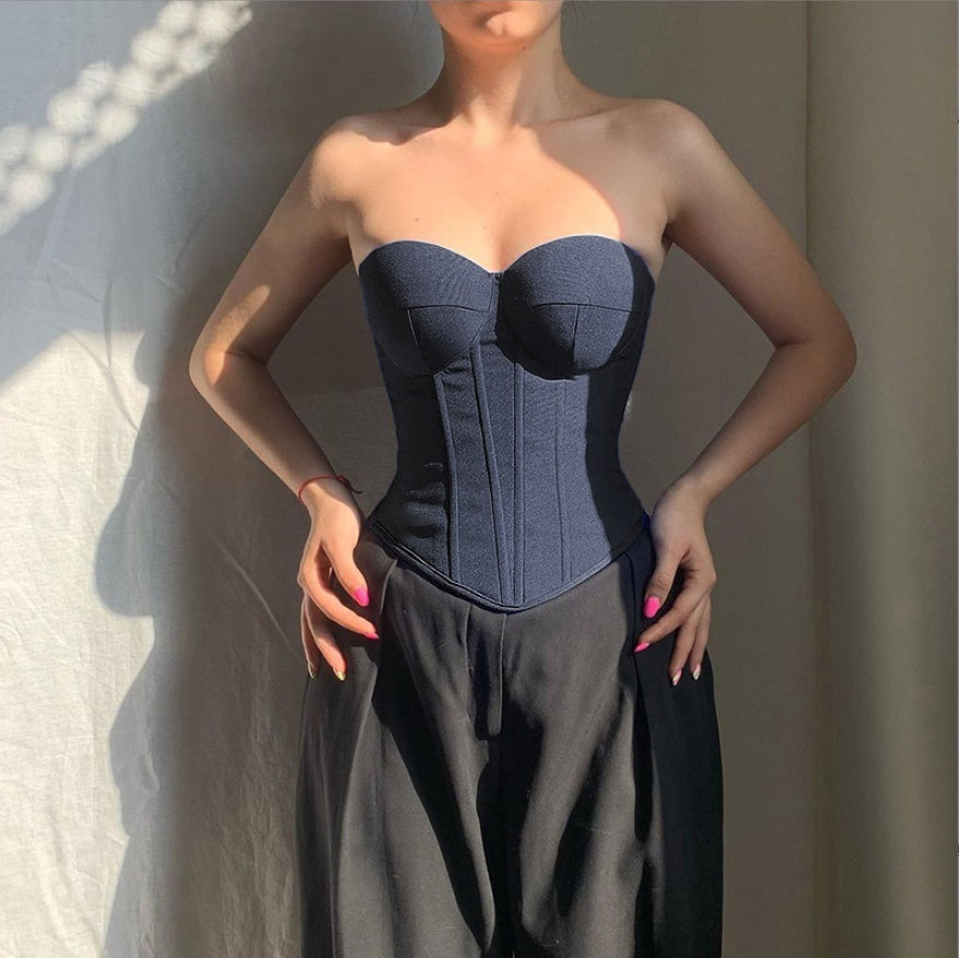 Débardeur tube en jean Y2K avec design noué dans le dos, débardeur corset court tendance pour femmes