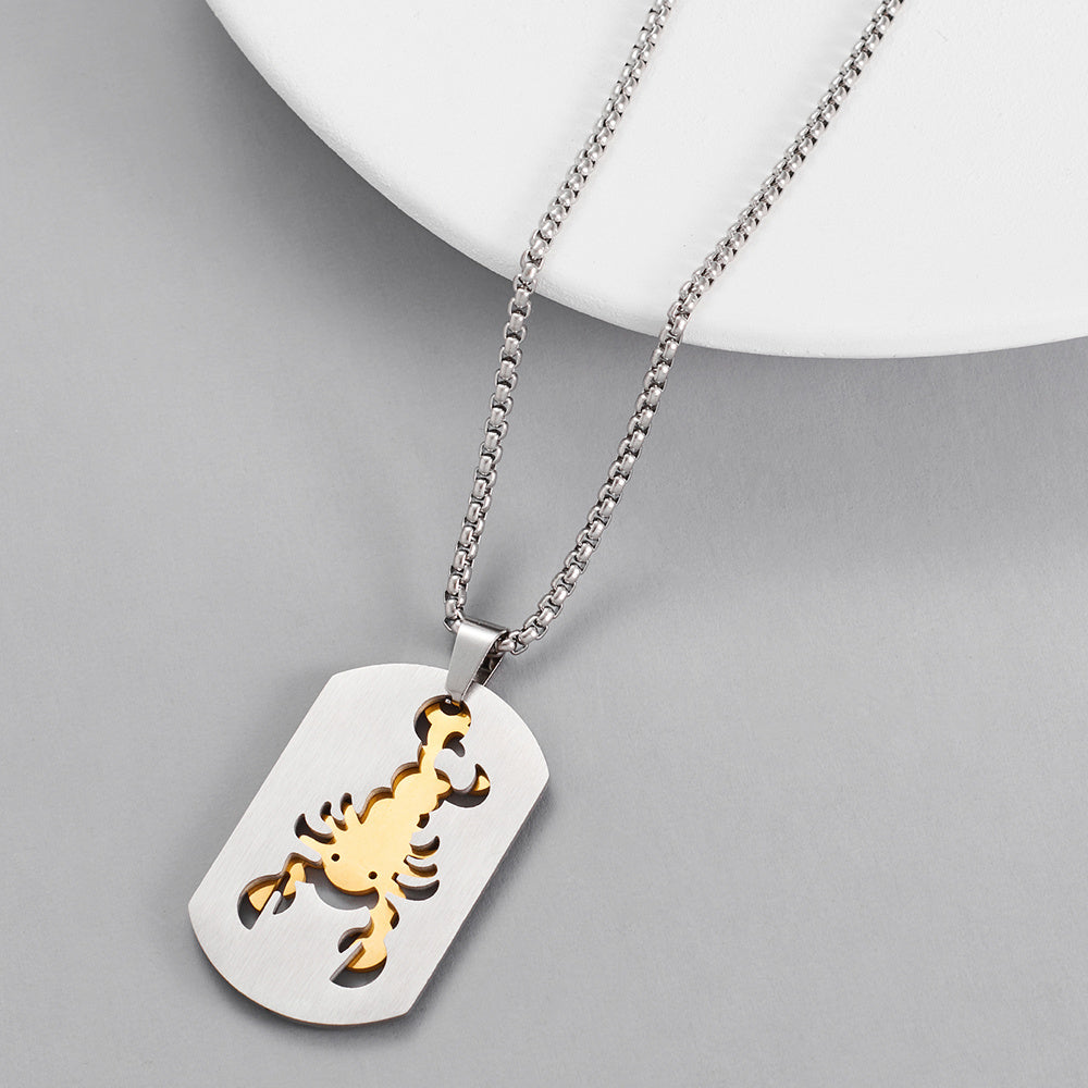 Collar con colgante de rompecabezas de escorpión con cadena de acero inoxidable