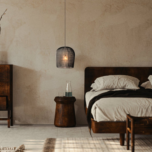 Lustre de salon de thé d'étude de restaurant en rotin zen - LUXARAH