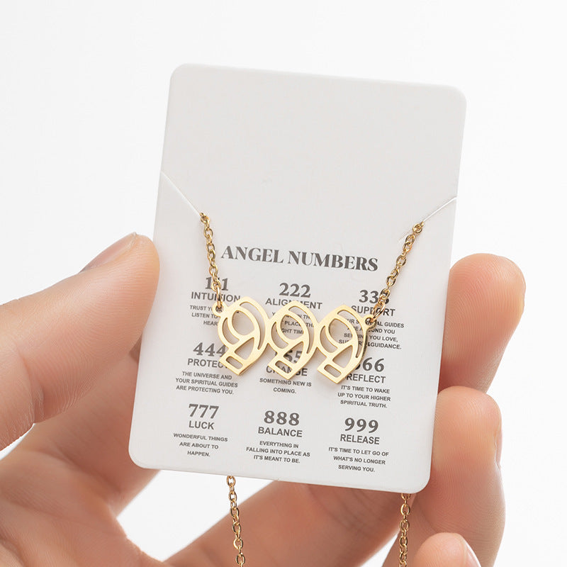 Collier pendentif numérique porte-bonheur pour femme, style ange, tendance, en acier inoxydable 000-999, style vintage
