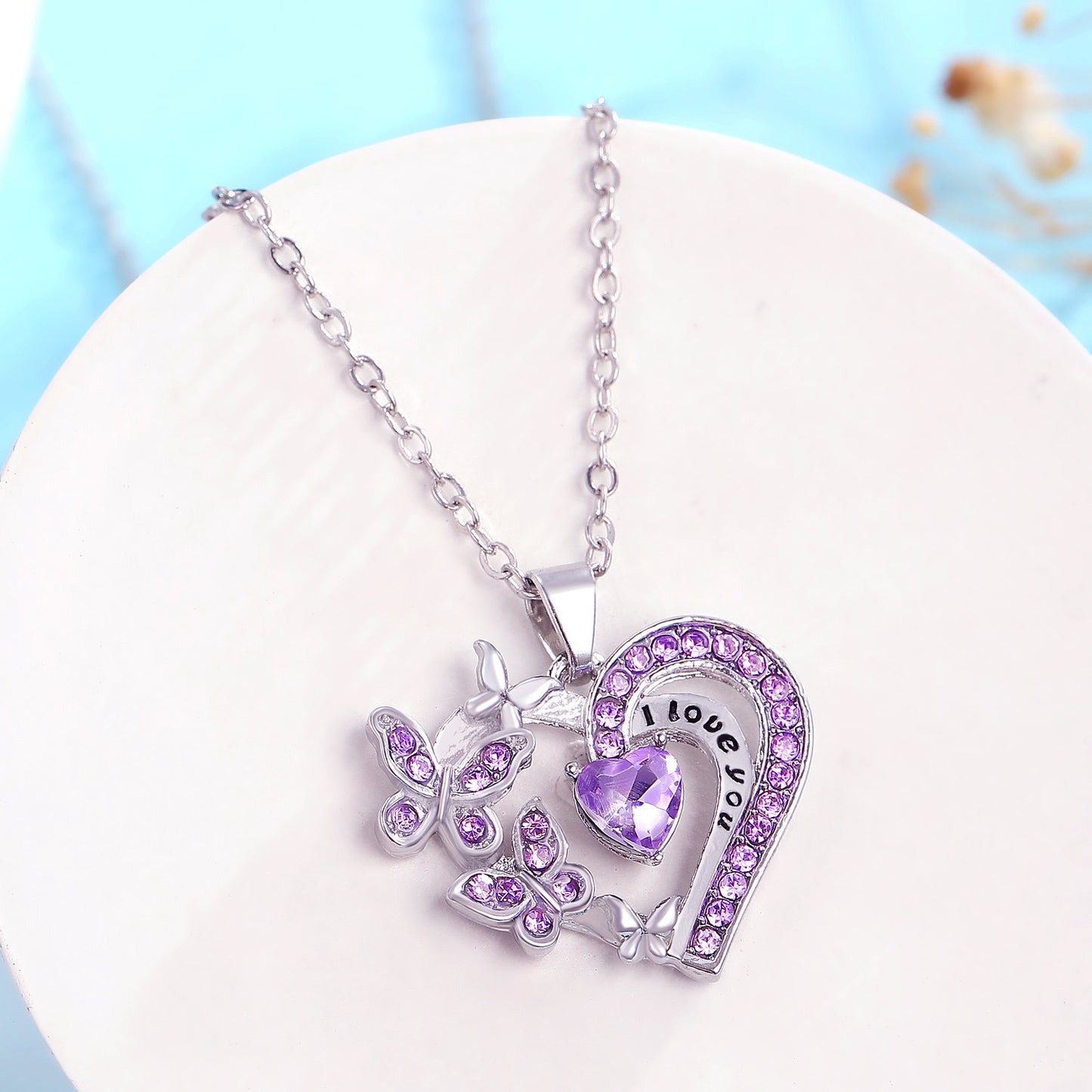 Collier papillon avec strass, pendentif en forme de cœur creux, chaîne de clavicule, pour la Saint-Valentin