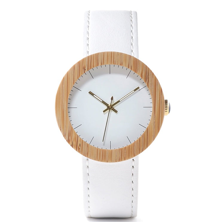 Montre femme en bois de bambou chaud fait main avec ceinture en cuir et mouvement à quartz
