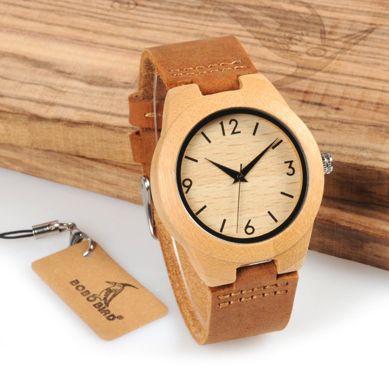 Ceinture en cuir pour montre en bambou - LUXARAH