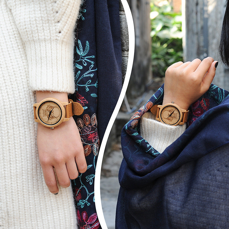 Montre en cuir, bambou et bois