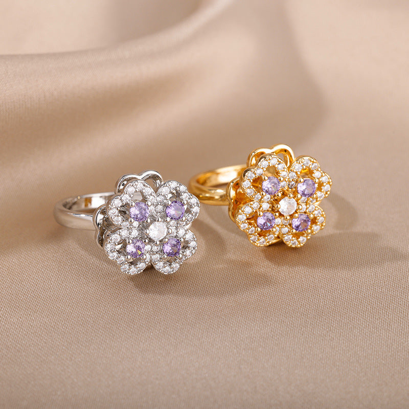 Bagues de fleurs rotatives avec strass, bague de décompression anti-anxiété tendance