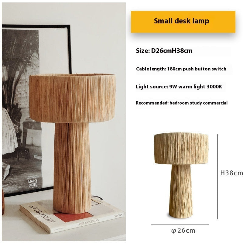 Lampe de chevet rétro en rotin tissé à la main pour chambre à coucher - LUXARAH
