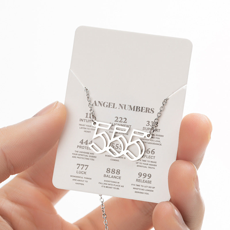 Collier pendentif numérique porte-bonheur pour femme, style ange, tendance, en acier inoxydable 000-999, style vintage