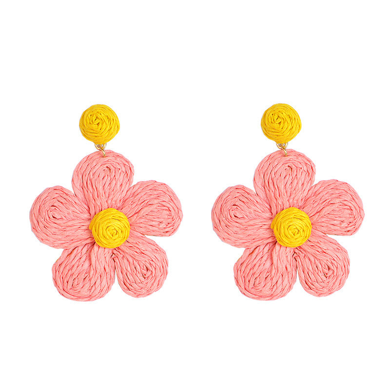 Boucles d'oreilles d'été en raphia et rotin tressé à grandes fleurs - LUXARAH