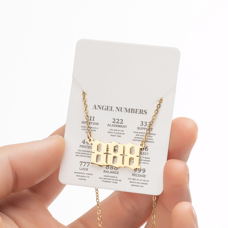 Collier pendentif numérique porte-bonheur pour femme, style ange, tendance, en acier inoxydable 000-999, style vintage
