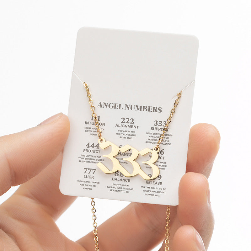 Collier pendentif numérique porte-bonheur pour femme, style ange, tendance, en acier inoxydable 000-999, style vintage
