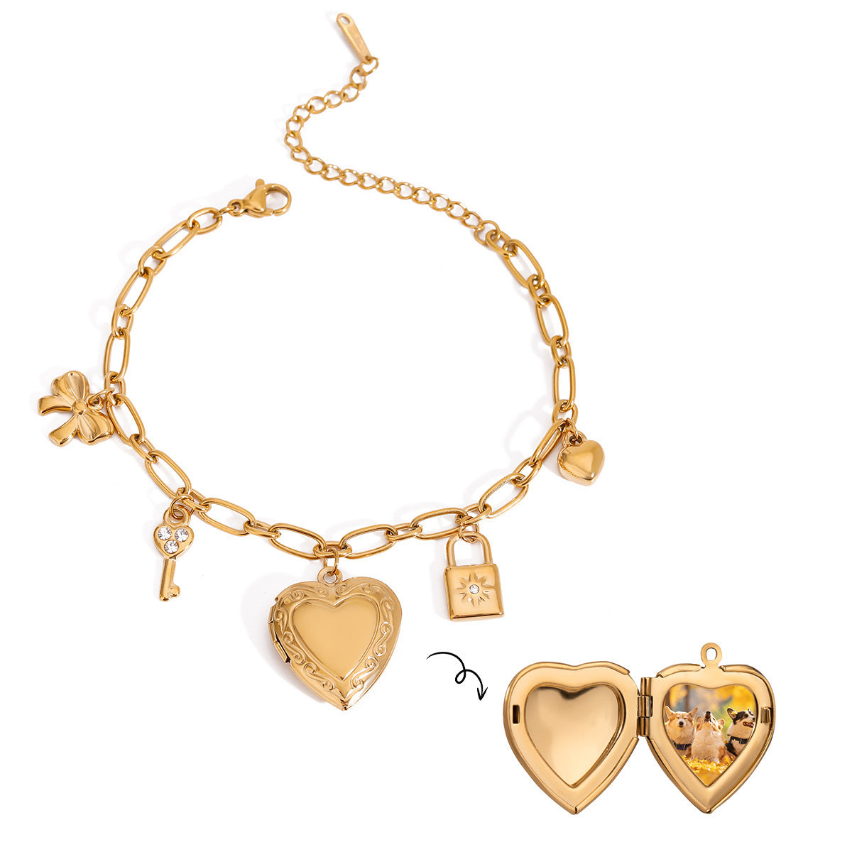 Bracelet chaîne d'amour tendance en acier titane avec perles et nœud