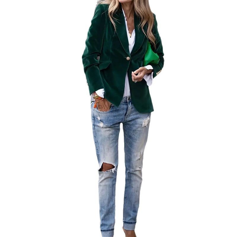 Veste Slim en Velours à Revers pour Femmes - Élégance Décontractée et Style Professionnel