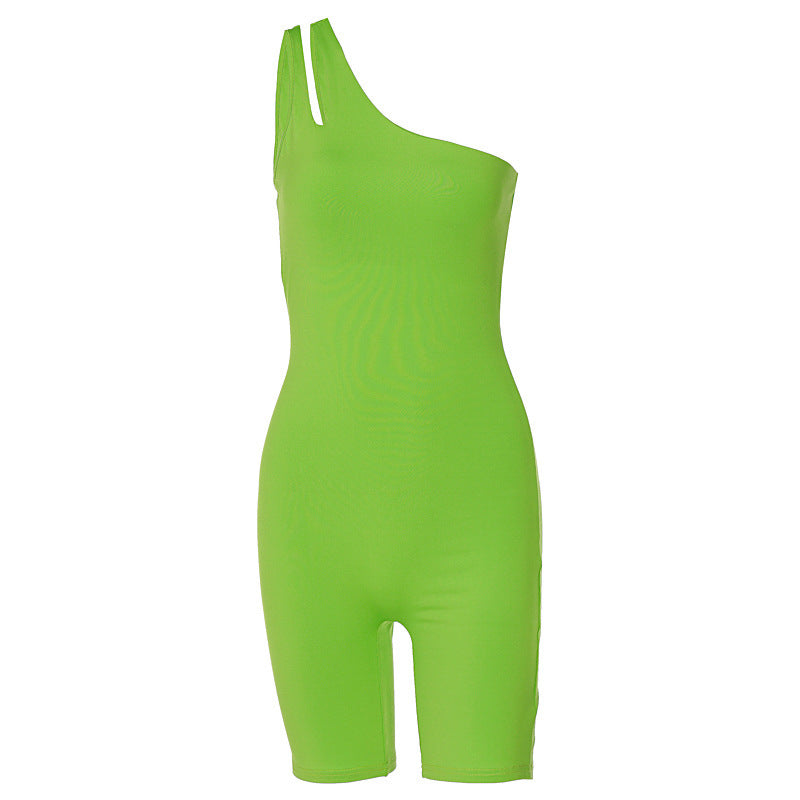 Combinaison de yoga sportive à une épaule, couleur unie, coupe slim, rehausse les hanches