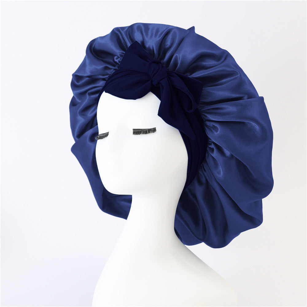Bonnet en soie pour dormir, bonnet en satin, bonnet de nuit, écharpe pour cheveux bouclés avec lien à nouer